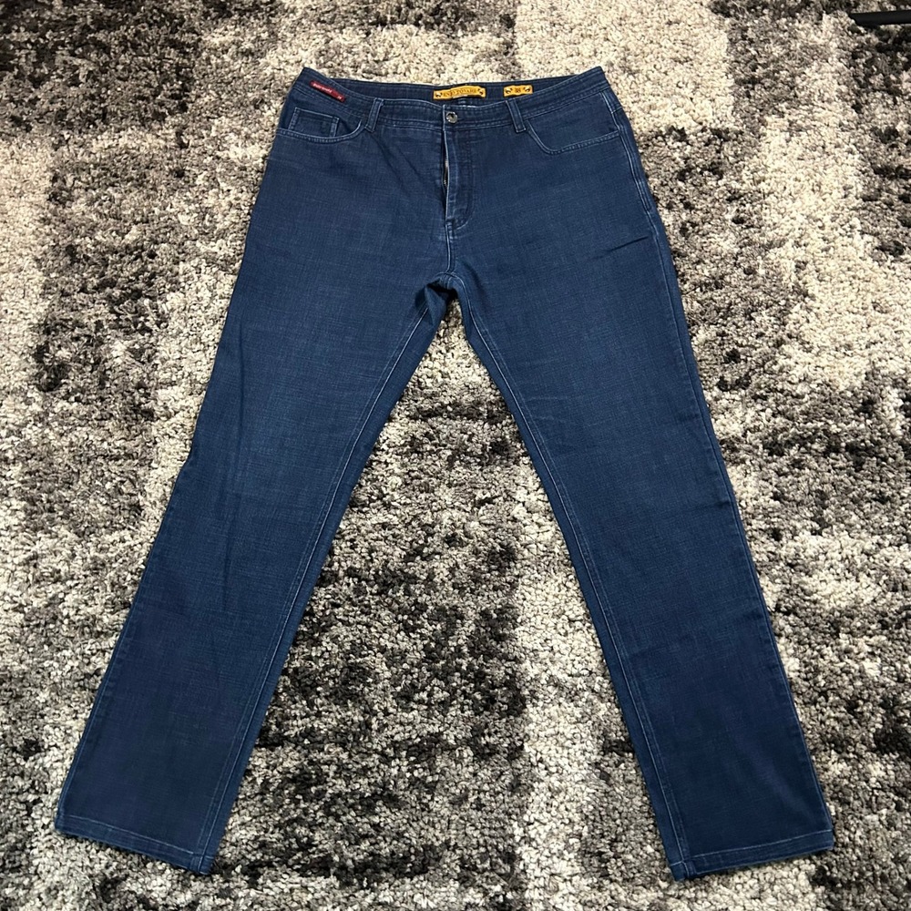 Enzo Tovare Los Angeles Mens Straight Leg Indigo Blue Paisley Trim Jeans 38